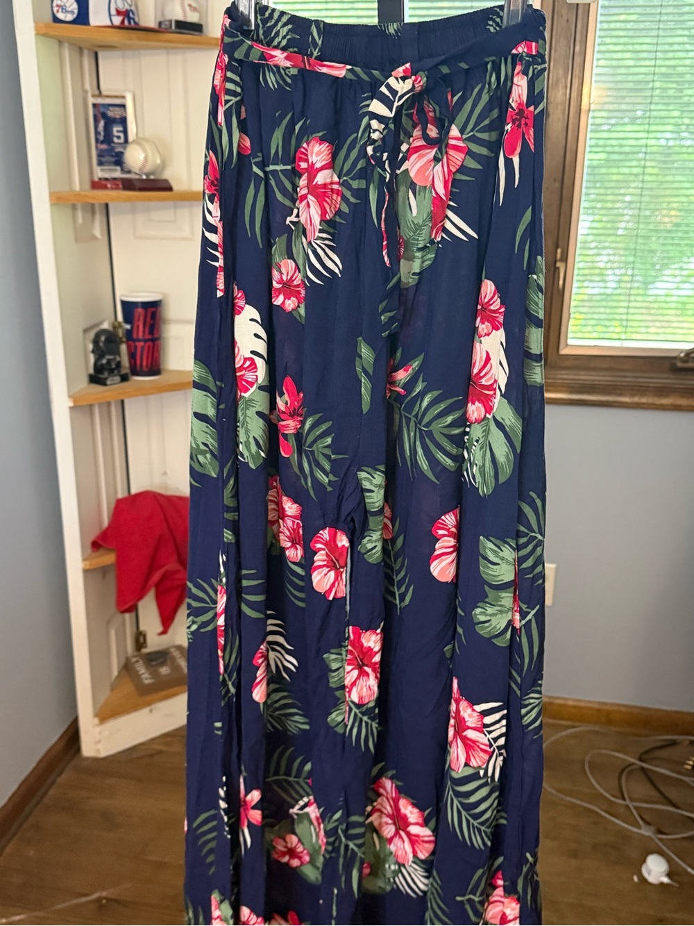 Navy Tropical Floral Maxi Skirt with Tie Waist
